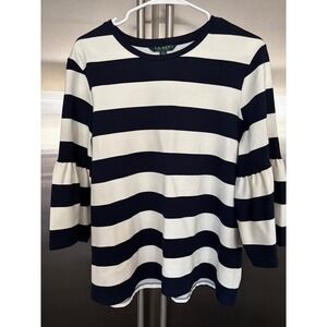 Lauren‎ Ralph Lauren Striped Bell Sleeve Top Nautical Casual XL